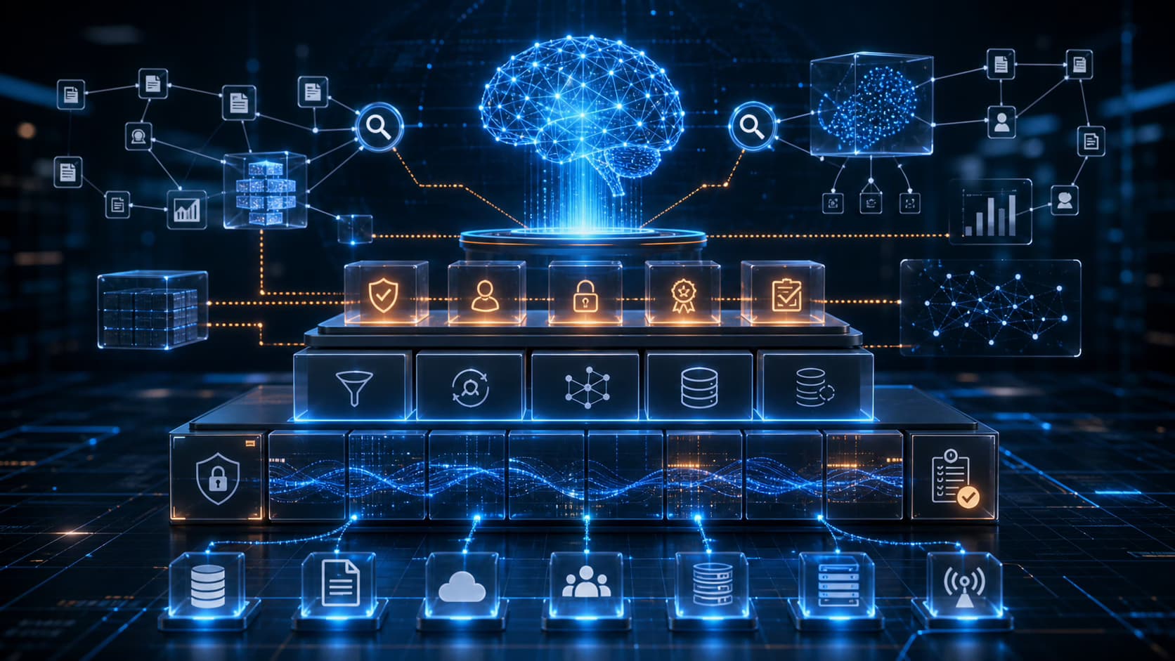 Enterprise retrieval augmented AI system connected to governed knowledge sources