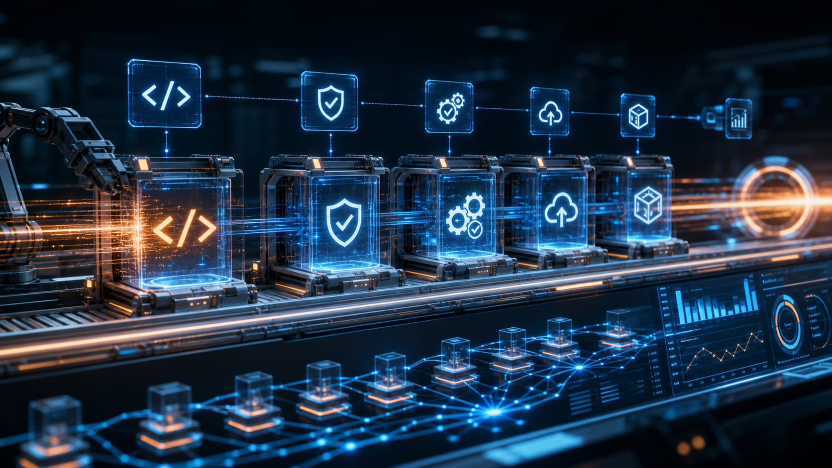 Automated DevOps pipeline with build, test, deploy, and monitoring stages