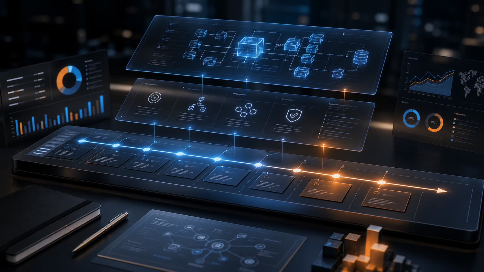 Technology consulting roadmap with architecture layers and product execution signals